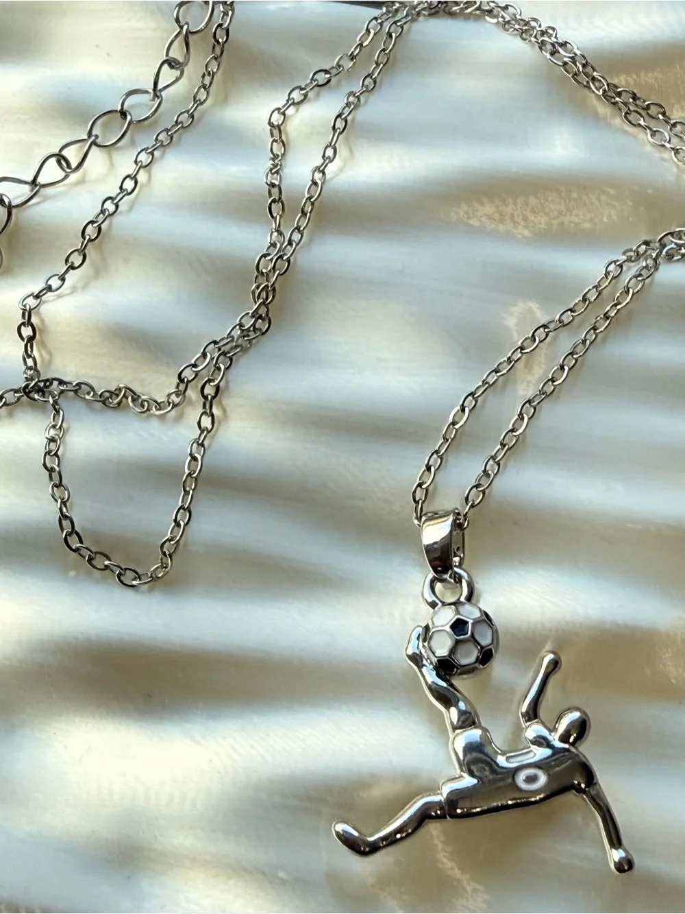 Stainless Steel Silver Soccer Player Necklace Unisex 18 Inch